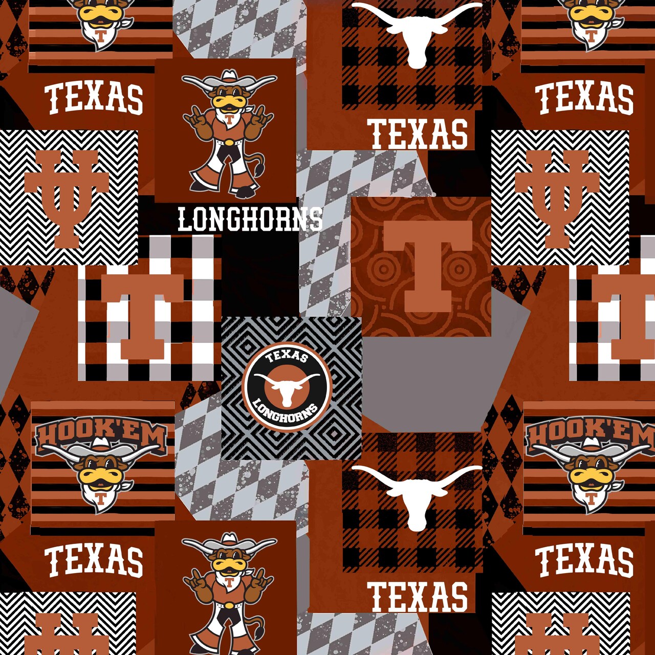 Sykel Enterprises-University of Texas  Minky Fabric with Geometric Design-Texas Longhorns Minky Fleece Sold By The Yard